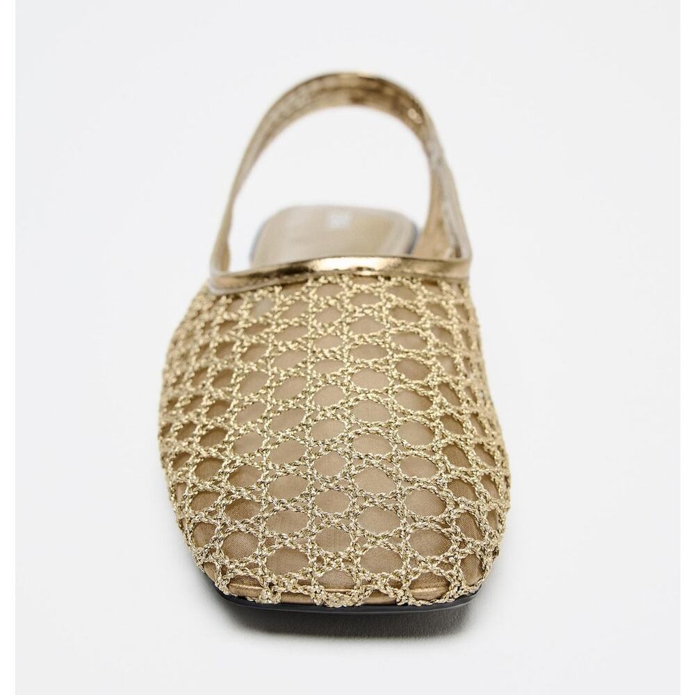 LAST ONE!!! ZARA Metallic Braided Slingback Flats Gold NWT Ballerina US 7.5 - Picture 14 of 16